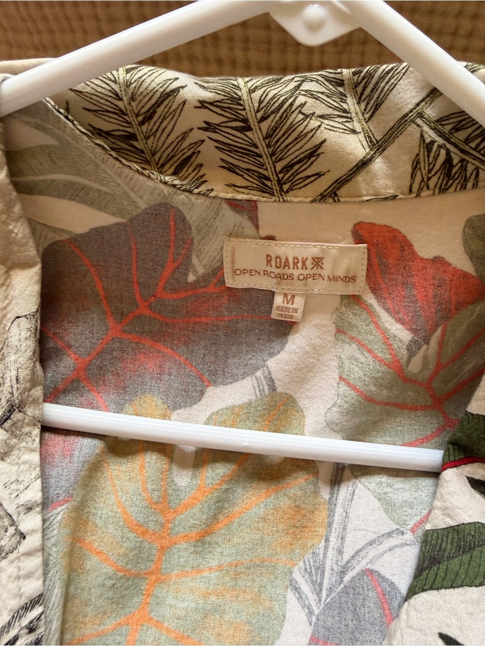 Roark Tropical Leaf Button-Down Shirt in Green, Red, Orange - Picture 3 of 3